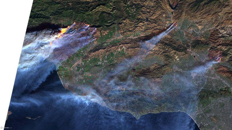 From left to right, a view of the Thomas, Rye and Creek fires. Image: Pierre Markuse/Flickr
